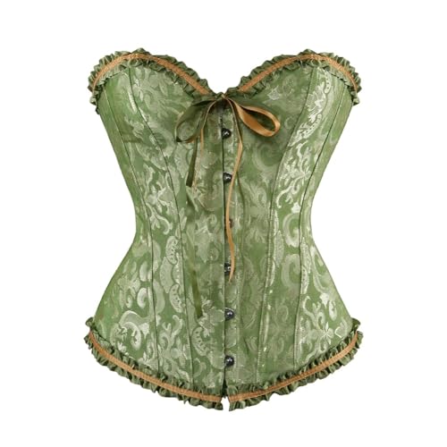 AIGOUT Überbrustkorsett für Damen, Vintage-Stil, Brokat-Top, Spitzenbesatz, Fischgräten-Korsett, Schnürung, Shapewear für Taillentraining und Hochzeit (Grün, Größe 5XL) von AIGOUT