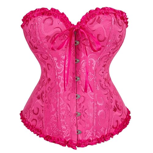 AIGOUT Überbrustkorsett für Damen, Vintage-Stil, Brokat-Top, Spitzenbesatz, Fischgräten-Korsett, Schnürung, Shapewear für Taillentraining und Hochzeit (Rose, 3XL) von AIGOUT