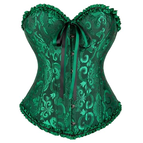 AIGOUT Überbrustkorsett für Damen, Vintage-Stil, Brokat-Top, Spitzenbesatz, Fischgräten-Korsett, Schnürung, Shapewear für Taillentraining und Hochzeit (Schwarzgrün, M) von AIGOUT
