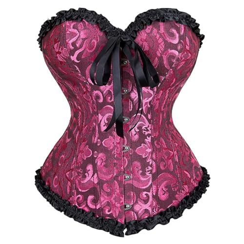 AIGOUT Überbrustkorsett für Damen, Vintage-Stil, Brokat-Top, Spitzenbesatz, Fischgräten-Korsett, Schnürung, Shapewear für Taillentraining und Hochzeit (schwarze Rose, S) von AIGOUT