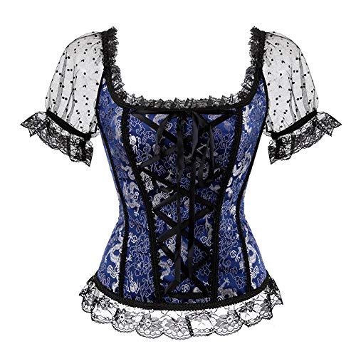AIGOUT Überbrustkorsett mit Spitzenbesatz für Hochzeit, Korsett mit breiten Trägern, Bustier für Formen und Partys, Blau, Größe 3XL von AIGOUT