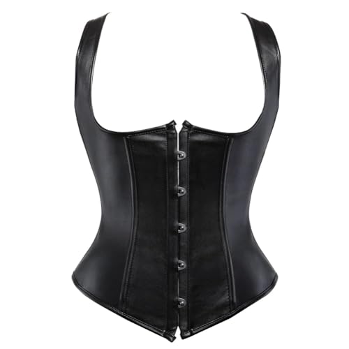 AIGOUT Unterbrustkorsett aus Kunstleder in Übergröße, Stahlstäbchen, Weste, Fischgräten-Korsett für Taillentraining und Cosplay (Schwarz, XS) von AIGOUT