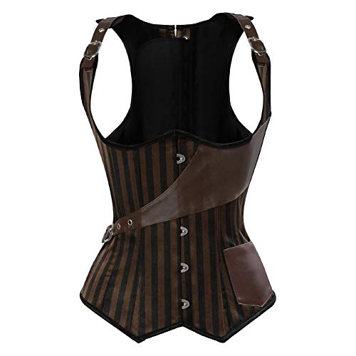 AIGOUT Unterbrustkorsett aus Leder, enganliegend, Retro-Streifen, Unterbrustkorsett, Shapewear, Steampunk, Gothic, Taillenformung, Korsett mit Fischgrätenunterstützung (Braun, XS) von AIGOUT