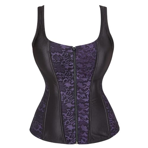 AIGOUT Vintage-Bustier mit Fischgräten-Trägern, Retro-Shapewear-Korsett für Damen, Brokat, Blumenmieder, Renaissance, Schnürung, Shapewear Mieder (Lila, S) von AIGOUT