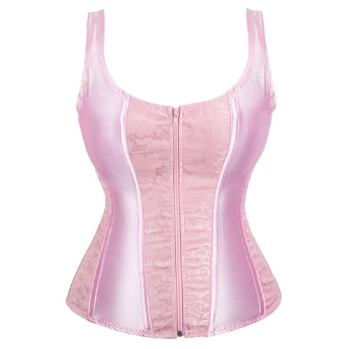 AIGOUT Vintage-Bustier mit Fischgräten-Trägern, Retro-Shapewear-Korsett für Damen, Brokat, Blumenmieder, Renaissance, Schnürung, Shapewear Mieder (Rosa, XL) von AIGOUT