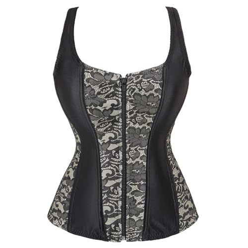 AIGOUT Vintage-Bustier mit Fischgräten-Trägern – Retro-Shapewear-Korsett für Damen, Brokat, Blumenmieder, Renaissance, Schnürung, Shapewear Mieder (Grau, 7XL) von AIGOUT