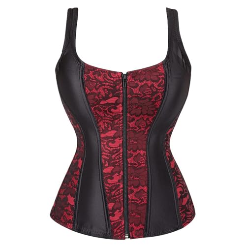 AIGOUT Vintage Bustier mit Fischgräten-Trägern - Retro Shapewear Korsett für Frauen Brokat Blumenmieder Renaissance Schnürschuh Shapewear Mieder (Rot, XXS) von AIGOUT