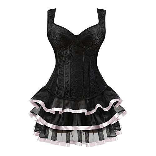 AIGOUT Zweiteiliges Vintage-Jacquard-Korsettkleid, Anzug, Gothic-Stil, Bract-Rock, Tank-Top-Stil, Fischgräten-Korsettkleid, Piraten-Gothic-Bustier mit mehrlagigem Spitzenrock für Halloween-Kostüme AIGOUT Zweiteiliges Vintage-Jacquard-Korsettkleid, Anzug, Gothic-Stil, Bract-Rock, Tank-Top-Stil, Fischgräten-Korsettkleid, Piraten-Gothic-Bustier mit mehrlagigem Spitzenrock für Halloween-Kostüme von AIGOUT