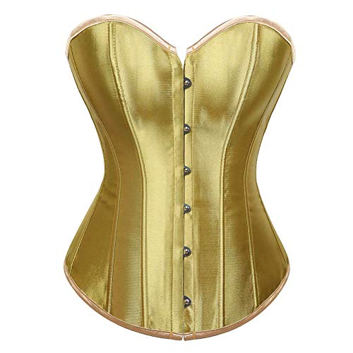 Damen-Korsett in Übergröße, Satin, Schnürung, Shapewear Korsett – Halloween-Kostüm, Fischgrätenmuster für Party, Hochzeit (Gold, XS) von AIGOUT