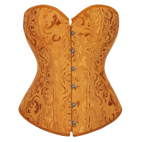 Damen Renaissance Fischgräten-Korsett Top - Vintage Court-Stil Satin Korsett Braut Schnürung Shaping für Ausgehen Steampunk Gothic Renaissance Bustier (Gold, 7XL) von AIGOUT
