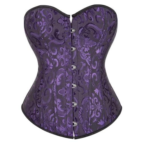 Damen Renaissance Fischgräten-Korsett Top - Vintage Court-Stil Satin Korsett Braut Schnürung Shaping für Ausgehen Steampunk Gothic Renaissance Bustier (Schwarz Lila, XXS) von AIGOUT