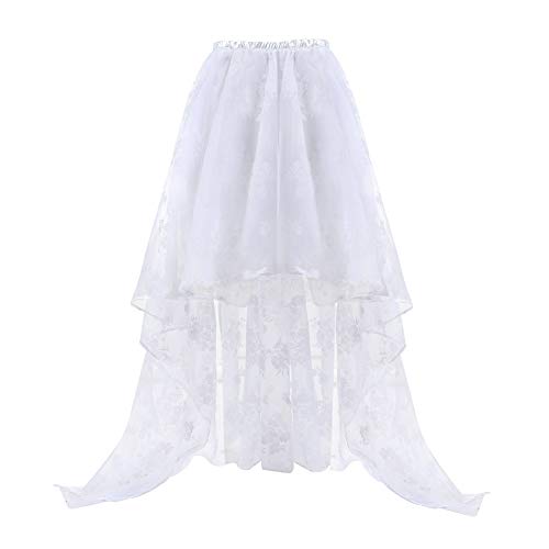 Damen Spitze Steampunk High-Low Rock - Gothic Skurriler Ballettrock für Korsett Halloween Spitze Blumenrock über Bodenlänge Elastische Taille Party Clubwear (Weiß, 3XL) von AIGOUT