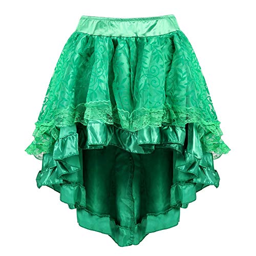 Damen Steampunk Gothic Rock High-Low Asymmetrisch Midi Rock mit Vintage Korsett Kompatibilität für Halloween Cosplay (Grün, M) von AIGOUT