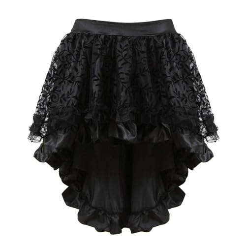 Damen Steampunk Gothic Rock High-Low Asymmetrischer Midirock mit Vintage Korsett Kompatibilität für Halloween Cosplay (Schwarz, 4XL) von AIGOUT