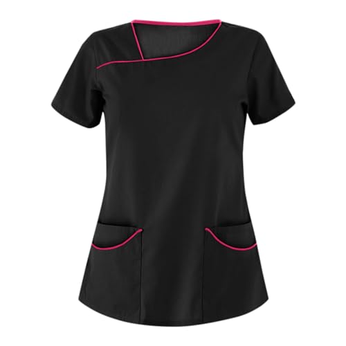 Damen T-Shirt Kurzarm Sommer Tops mit Taschen Tunika Uniform für Frauen UK Beauty Friseur Massage Therapeut Spa Gesundheit Arbeit Schutzkleidung Tops, A Schwarz, L Damen T-Shirt Kurzarm Sommer Tops mit Taschen Tunika Uniform für Frauen UK Beauty Friseur Massage Therapeut Spa Gesundheit Arbeit Schutzkleidung Tops, A Schwarz, L von AIGOUT