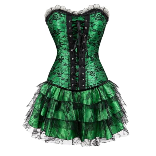 Damen Überbrust Spitze Floral Fishbone Bustier Kleid mit Bindebändern vorne und hinten - Eng anliegendes Korsett und Ballettrock Set für Halloween Gothic Korsett Kleid & Cosplay Produkt-Highlights von AIGOUT