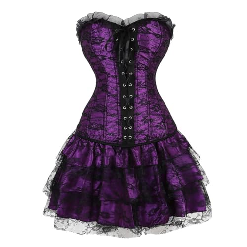Damen Überbrustkleid Spitze Floral Fishbone Bustier Kleid mit Bindebändern vorne und hinten - Eng anliegendes Korsett und Ballettrock Set für Halloween Gothic Korsett Kleid & Cosplay Damen Überbrustkleid Spitze Floral Fishbone Bustier Kleid mit Bindebändern vorne und hinten - Eng anliegendes Korsett und Ballettrock Set für Halloween Gothic Korsett Kleid & Cosplay von AIGOUT
