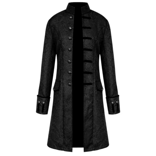 Herren Steampunk Frack Jacke Vintage Mittelalter Gothic Viktorianischen Gehrock Uniform Halloween Kostüm für Erwachsene Steam Punk Jacke Männer (Schwarz, XL) von AIGOUT