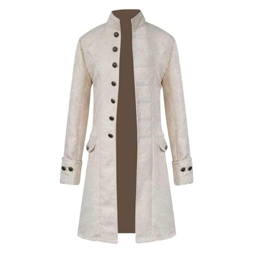 Herren Steampunk Frack Jacke Vintage Mittelalter Gothic Viktorianischen Gehrock Uniform Halloween Kostüm für Erwachsene Steam Punk Jacke Männer (Weiß, M) von AIGOUT