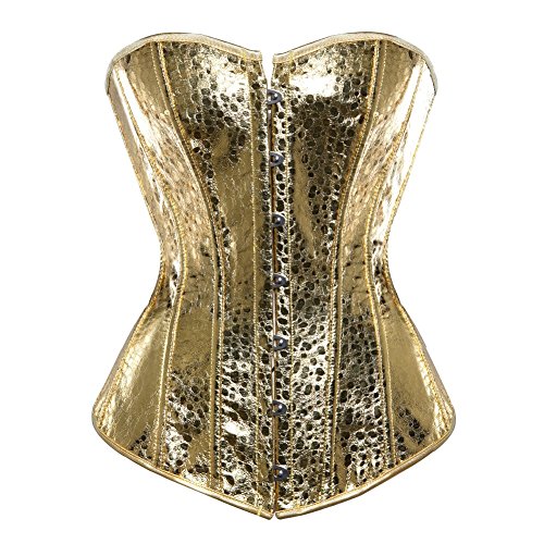 Pailletten-Korsett für Damen, goldenes Korsett zum Schnüren, Shapewear mit Fischgräten-Rollenspiel, Bustier für Party, Cosplay (Gold, L) von AIGOUT