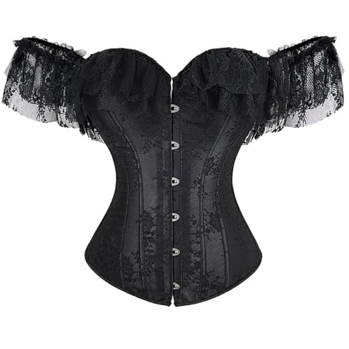 Schulterfreies Korsett für Damen, Spitze, One-Shoulder-Fischgräten-Korsett, Hochzeitskleid, Oberteil für Club, Cosplay und Party (Schwarz, L) von AIGOUT