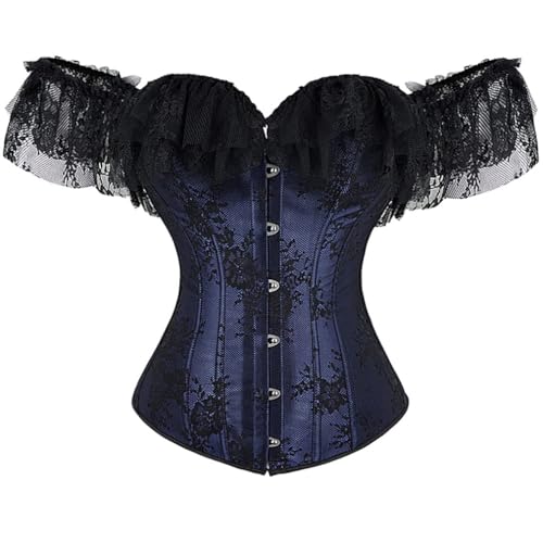 Schulterfreies Korsett für Damen, Spitze, einschulterig, Fischgräten-Korsett, Hochzeitskleid, Oberteil für Club, Cosplay und Party (Dunkelblau, M) von AIGOUT