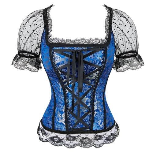Spitzenbesatz Überbrust Hochzeit Korsett Top – Damen Bustier mit breiten Trägern, Bustier zum Formen & Partys (Hellblau, 5XL) von AIGOUT