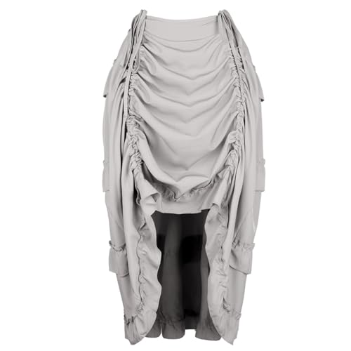 Steampunk-Korsett-Rock für Damen, Vintage, unregelmäßiger High-Low-Rock mit Rüschen, elastische Taille, für Cosplay, Halloween, Party, Clubwear (Grau, Größe 4XL) von AIGOUT