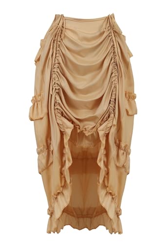 Steampunk Korsettrock für Damen, Vintage, unregelmäßig, High-Low-Rock mit Rüschen, elastische Taille, für Cosplay, Halloween, Party, Clubwear (Beige, 4XL) von AIGOUT