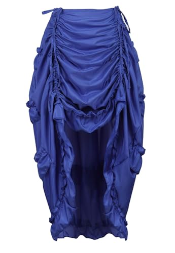 Steampunk Korsettrock für Damen, Vintage, unregelmäßig, High-Low-Rock mit Rüschen, elastische Taille, für Cosplay, Halloween, Party, Clubwear (Blau, L) von AIGOUT