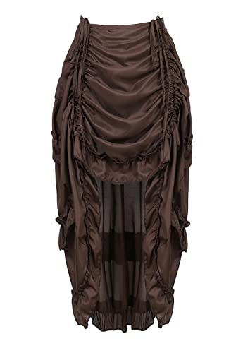 Steampunk Korsettrock für Damen, Vintage, unregelmäßig, High-Low-Rock mit Rüschen, elastische Taille, für Cosplay, Halloween, Party, Clubwear (Braun, S) von AIGOUT