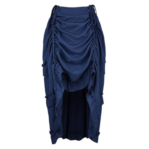 Steampunk Korsettrock für Damen, Vintage, unregelmäßig, High-Low-Rock mit Rüschen, elastische Taille, für Cosplay, Halloween, Party, Clubwear (Dunkelblau, XXL) von AIGOUT