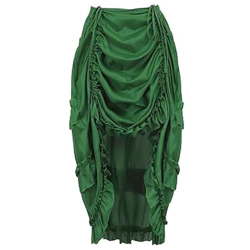 Steampunk Korsettrock für Damen, Vintage, unregelmäßig, High-Low-Rock mit Rüschen, elastische Taille, für Cosplay, Halloween, Party, Clubwear (Grün, M) von AIGOUT