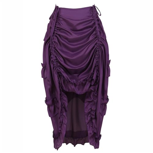 Steampunk Korsettrock für Damen, Vintage, unregelmäßig, High-Low-Rock mit Rüschen, elastische Taille, für Cosplay, Halloween, Party, Clubwear (Lila, XL) von AIGOUT
