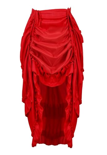 Steampunk Korsettrock für Damen, Vintage, unregelmäßig, High-Low-Rock mit Rüschen, elastische Taille, für Cosplay, Halloween, Party, Clubwear (Rot, 7XL) von AIGOUT