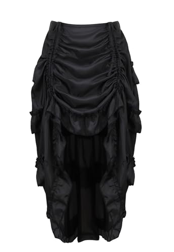 Steampunk Korsettrock für Damen, Vintage, unregelmäßig, High-Low-Rock mit Rüschen, elastische Taille, für Cosplay, Halloween, Party, Clubwear (Schwarz, 4XL) von AIGOUT