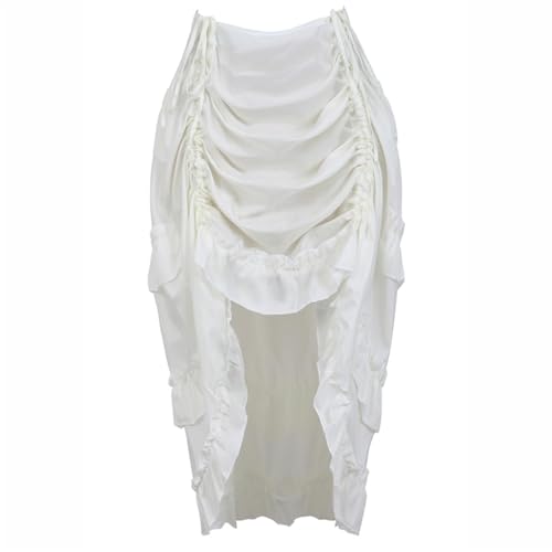 Steampunk Korsettrock für Damen, Vintage, unregelmäßig, High-Low-Rock mit Rüschen, elastische Taille, für Cosplay, Halloween, Party, Clubwear (Weiß, 3XL) von AIGOUT