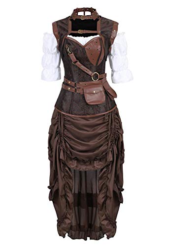 Vintage Retro 3-teiliges Leder Korsett Outfits für Frauen - Pirat High-Low Rock Shirt Set (L) von AIGOUT