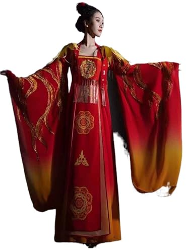 AIHERQG 6XL Chinesisches Hanfu-Kleid for Damen, alter Farbverlauf, Rot, Party, Cosplay, Kostüm, Rot, Bühnentanzkleid(4XL) von AIHERQG