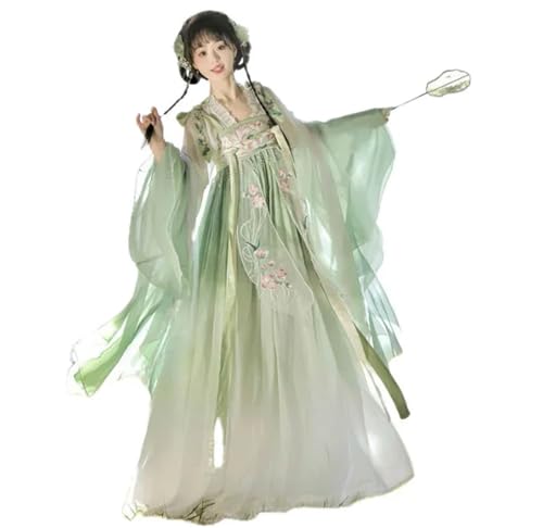 AIHERQG Altes chinesisches Hanfu-Kleid for Frauen, Halloween, Prinzessin, Cosplay, Kostüm, Party-Outfit, Sommer, grün, Hanfu-Sets, Tang-Dynastie-Kleid(Green 3pcs Set,M) von AIHERQG