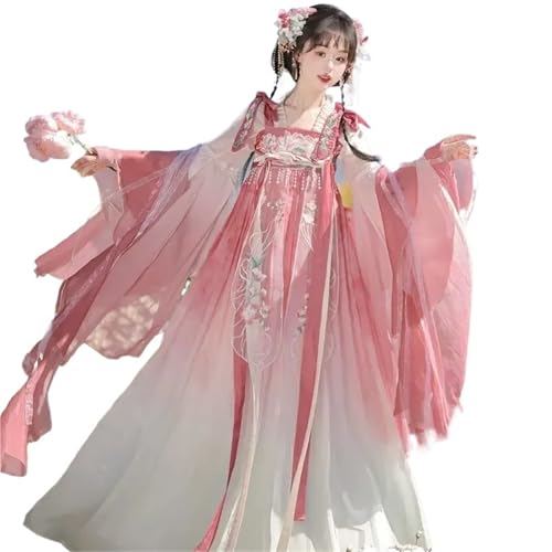 AIHERQG Altes chinesisches Hanfu-Kleid for Frauen, Halloween, Prinzessin, Cosplay, Kostüm, Party-Outfit, Sommer, grün, Hanfu-Sets, Tang-Dynastie-Kleid(Pink 3pcs Set,S) von AIHERQG
