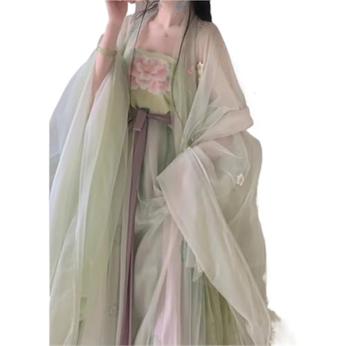 AIHERQG China Altes traditionelles Hanfu-Set, weibliches Cosplay-Kostüm, Sommer, große Ärmel, Fee, lockerer Anzug, chinesisches Kleid(Full set green,M) von AIHERQG