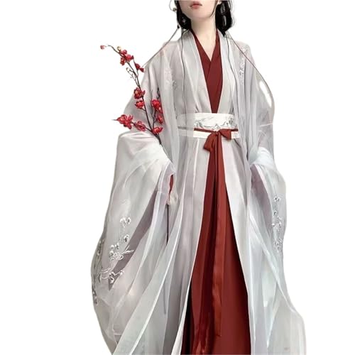 AIHERQG Chinesisches Hanfu-Kleid for Damen, altes traditionelles Cosplay-Kostüm, Vintage-Geburtstagsparty, weißes und rotes Kleid(White-red set,M) von AIHERQG