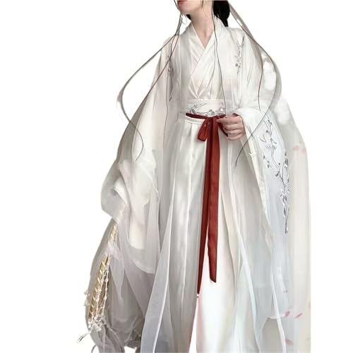 AIHERQG Chinesisches Hanfu-Kleid for Damen, altes traditionelles Cosplay-Kostüm, Vintage-Geburtstagsparty, weißes und rotes Kleid(White set,L) von AIHERQG