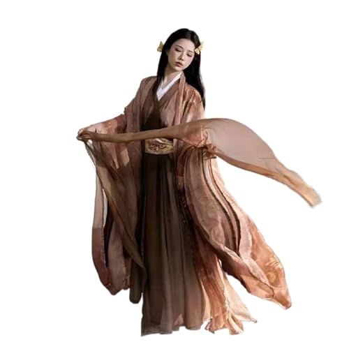 AIHERQG Chinesisches Hanfu-Kleid for Damen, uraltes traditionelles Cosplay-Kostüm, Vintage-Party, braunes Kleid, Übergröße XL(M) von AIHERQG