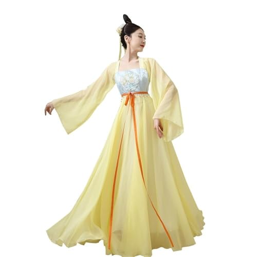 AIHERQG Chinesisches Hanfu-Kostüm der Tang-Dynastie for Frauen, klassische Tanzröcke, Stickerei, Top-Stil, Kleidung, Gelb(S) von AIHERQG