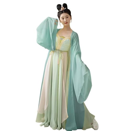AIHERQG Chinesisches Hanfu-Kostüm for Frauen, Stickerei, Oberteil, Kleidung, klassischer Tanz, Chiffon, Tanzröcke, Grün(L) von AIHERQG