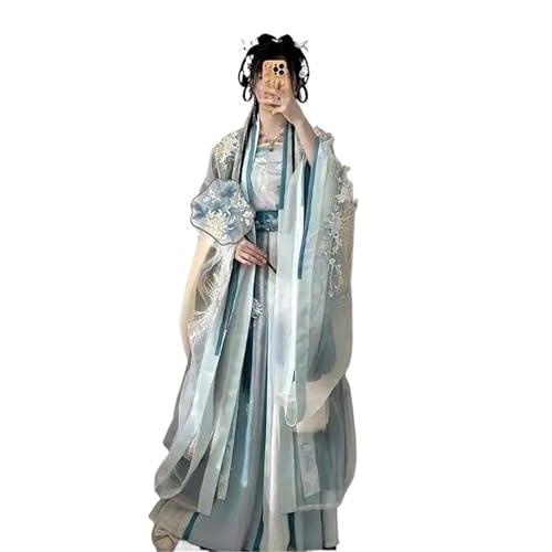 AIHERQG Chinesisches Hanfu-Set for Damen, bedruckt, große Ärmel, Karnevalsfee, Cosplay-Kleid(Green,M) von AIHERQG