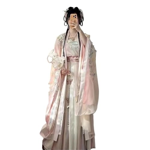 AIHERQG Chinesisches Hanfu-Set for Damen, bedruckt, große Ärmel, Karnevalsfee, Cosplay-Kleid(Pink,S) von AIHERQG