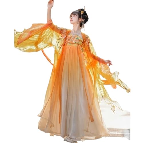 AIHERQG Chinesisches Hanfu-Set im Tang-Dynastie-Stil for Damen, bestickte brustlange Bluse und Rock mit großen Ärmeln, Ruqun(Green full set,S) von AIHERQG
